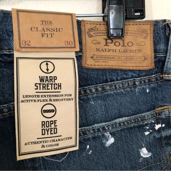 POLO RALPH LAUREN Mens 32x30 The Classic Fit Jeans Whiskered Paint Splash NWT - Picture 8 of 15